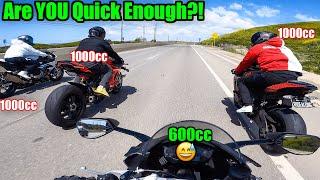 600cc Rider Tries To Keep Up With 1000cc SUPERBIKES | S1000rr, R1, Panigale V4 Superleggera, RS660