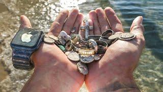 Waterproof Metal Detecting Under a CLOSED WATERPARK!! $15,000+ (12 Rings, 2 Watches and 40 Coins)