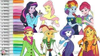 Disney Princess Makeover as My Little Pony Coloring Book Compilation Rarity Pinkie Pie Applejack