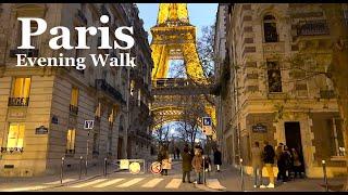 Paris France  Christmas walk in Paris - An evening around Eiffel Tower - 4K HDR walk