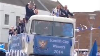 St Johnstone FC 2014 Scottish cup open top bus arrives at Perth Concert Hall